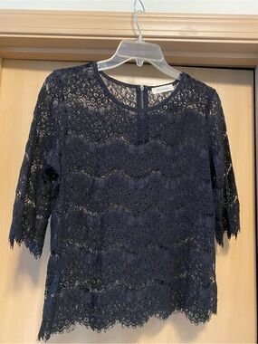 Annianna Black Lace Overlay Women's Blouse